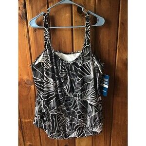 Shape Solver Black Leaf Print Bathing Suit Tankini Top 22W Underwire NWT